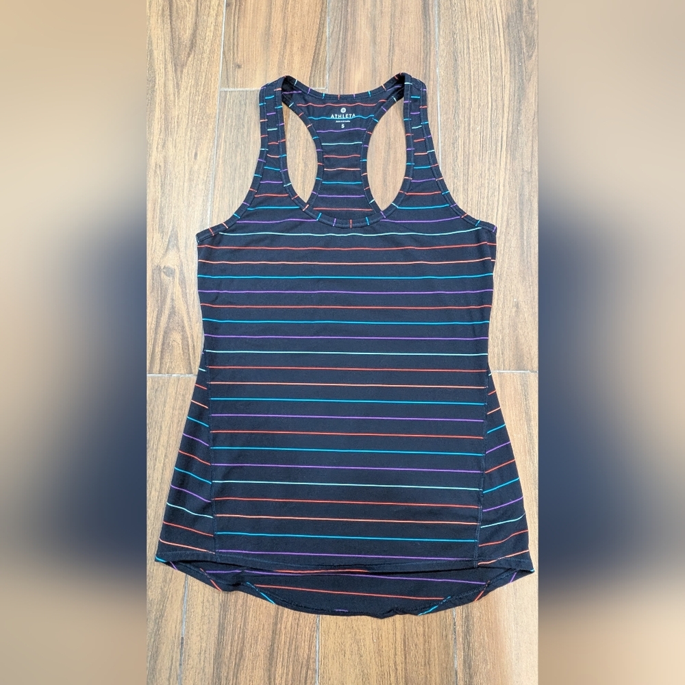 Athleta Striped Racerback Navy Multicolor Tank Top, Women's Size Small